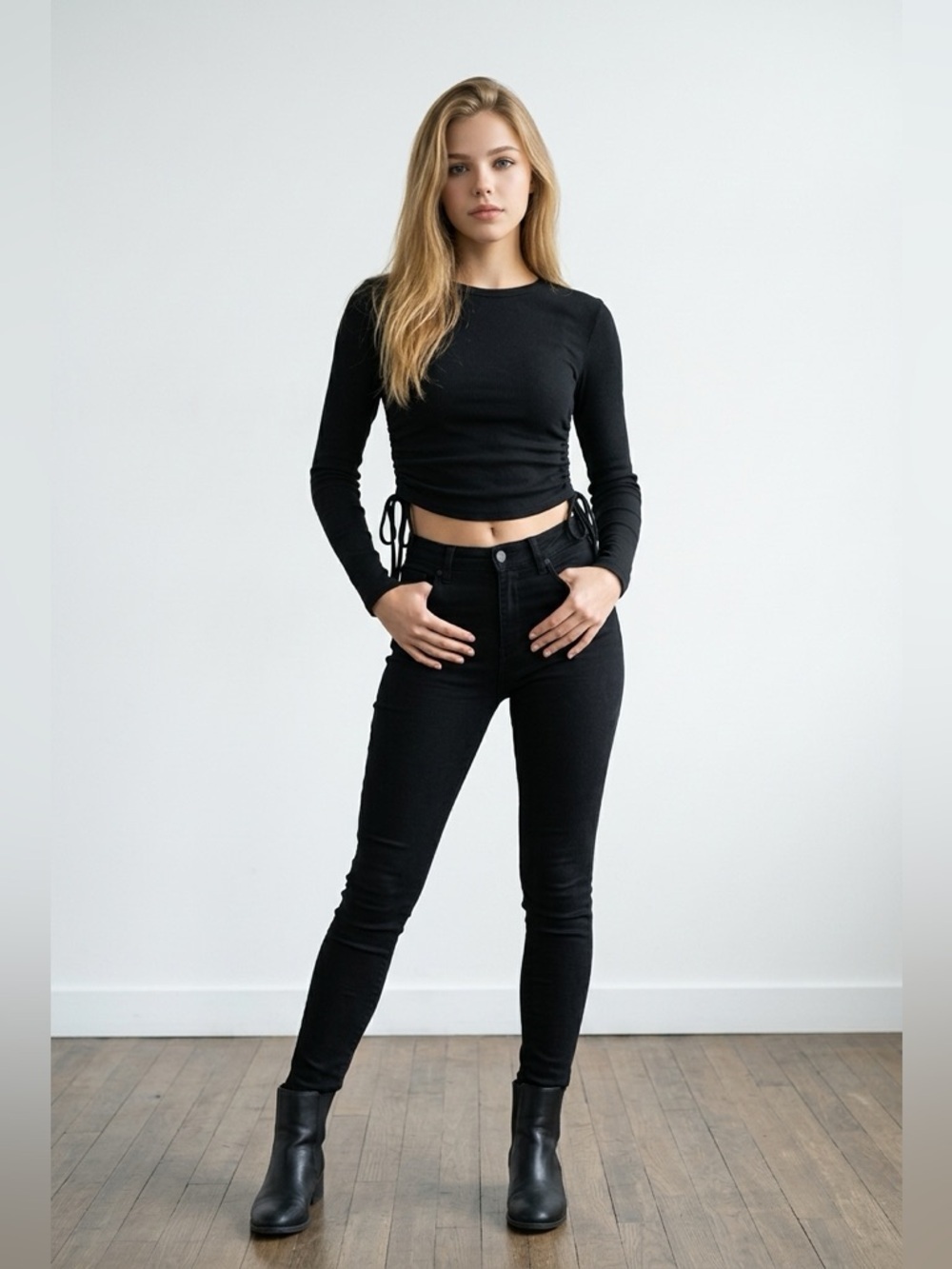 Dynamite Black Ruched Long Sleeve Top - Picture 2 of 7